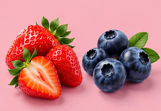 Fresh strawberries and blueberries